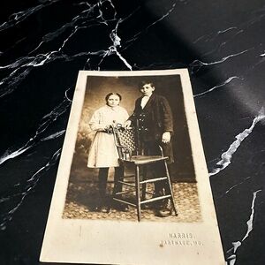 Vtg Postcard Boy & Girl Studio Harris Carthage Missouri Real Photo Studio Unused